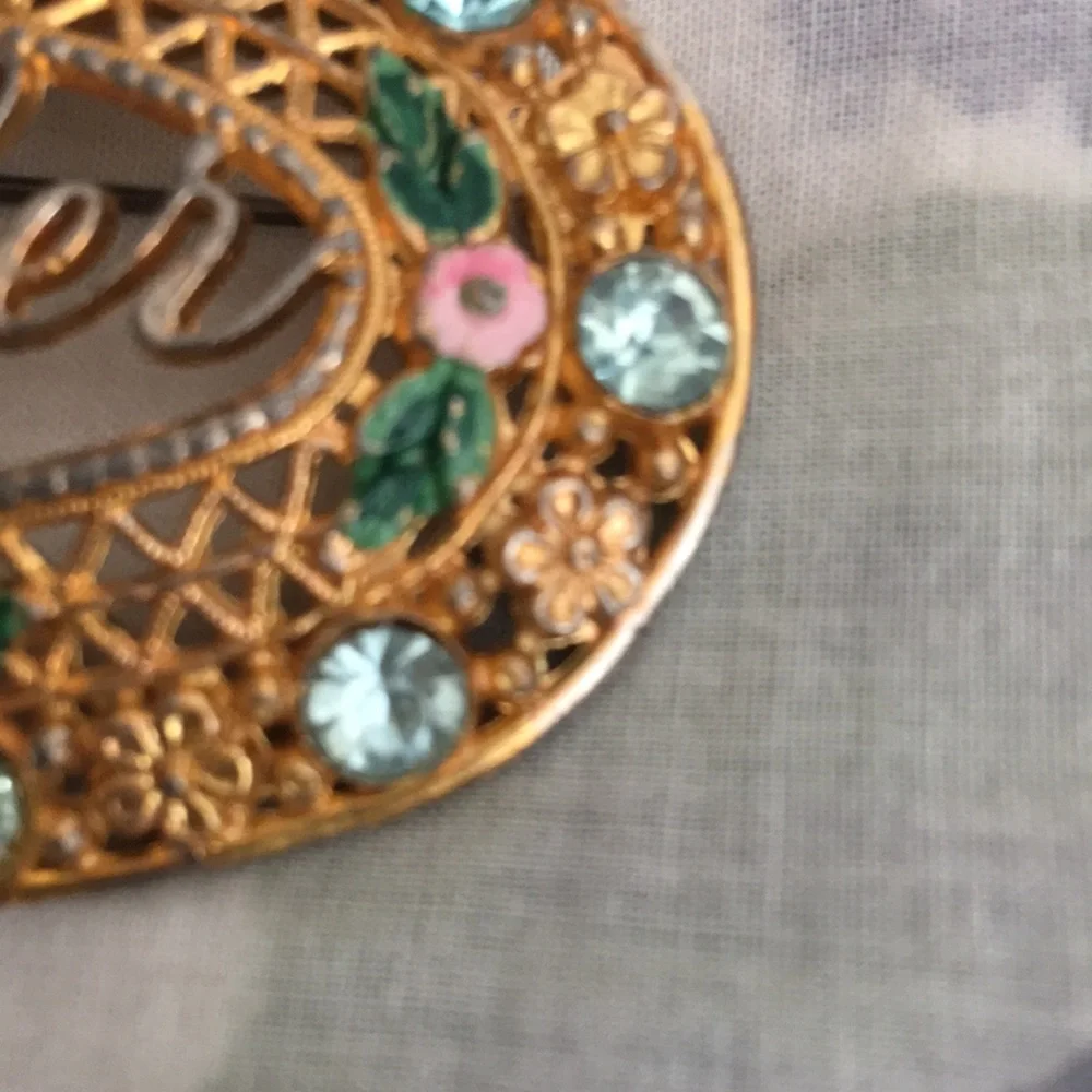 Vintage Mother hand painted rhinestone brooche